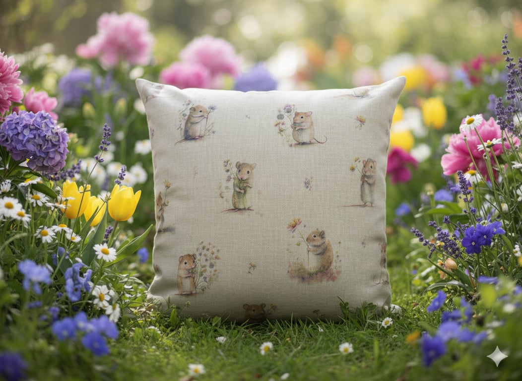 Sweet Field Mice Cushion Cover - Watercolour Style