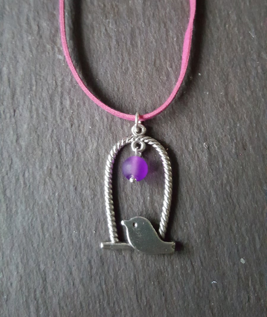 Pretty Purple Birdcage Pendant Choker Necklace 