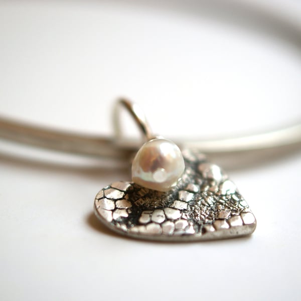 Lace Heart Silver Bangle