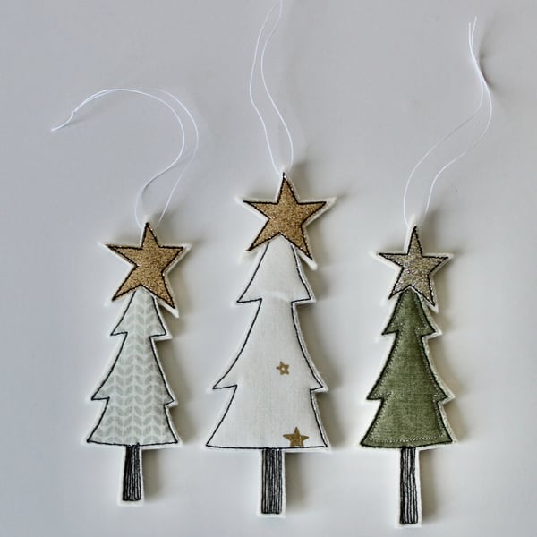 'Three Christmas Trees with Cotton Cloth 1' - Hanging Decorations