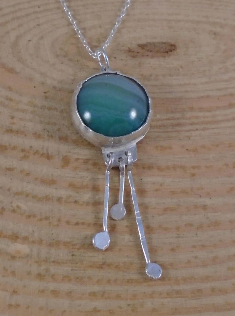 Sterling Silver Double Sided Agate Drop Necklace