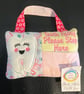 Embroidered Tooth fairy Pillow, Flamingo material tooth - Image 1