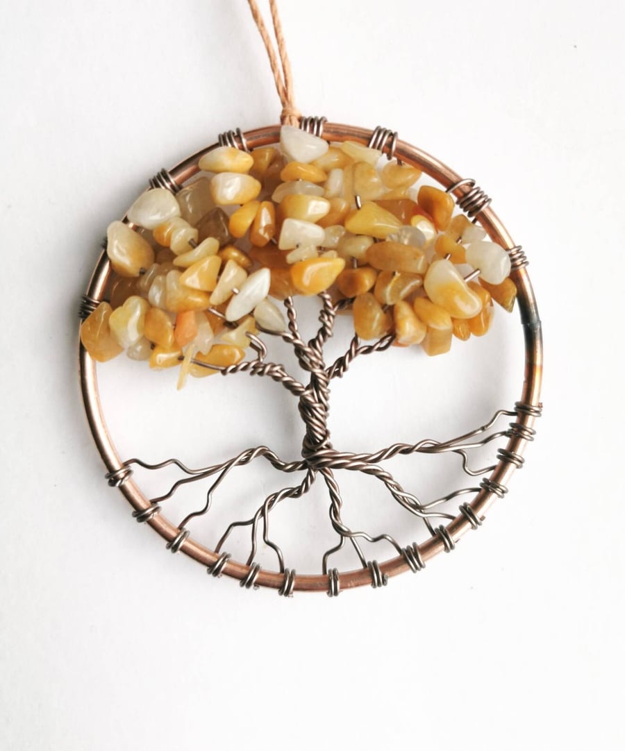 Yellow Jade, Gemstone Tree of life suncatcher 