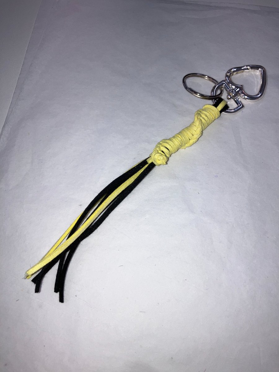 Bumblebee coloured Suede Keyring Bag Charm w Silver Heart Shaped Carabiner