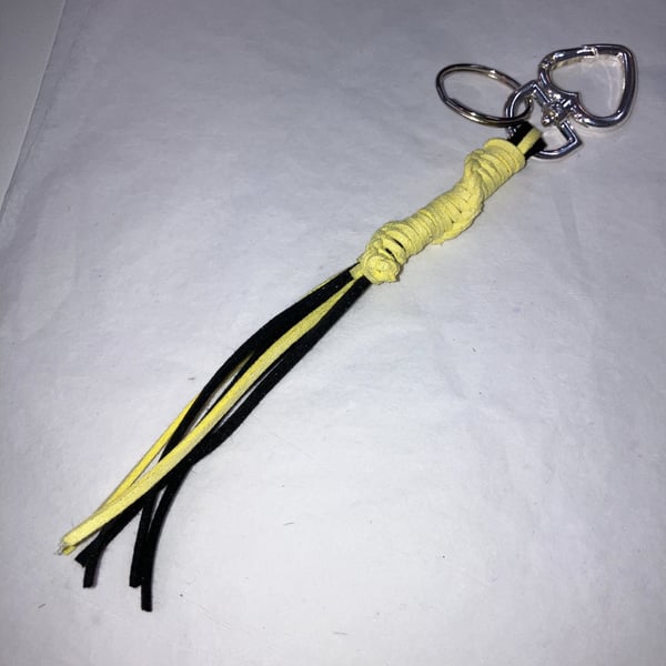 Bumblebee coloured Suede Keyring Bag Charm w Silver Heart Shaped Carabiner