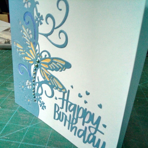 Blue dragonfly birthday card 