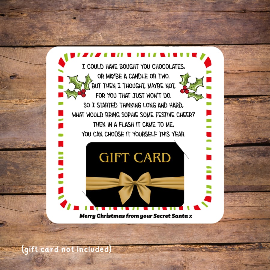 Secret Santa Christmas Gift Card Holder, personalised 