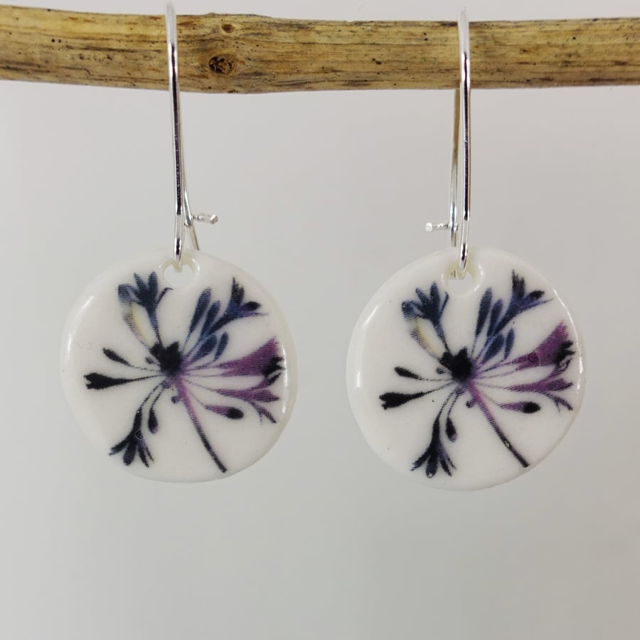 Porcelain Clay Ceramic Flower Round Dangle Earrings