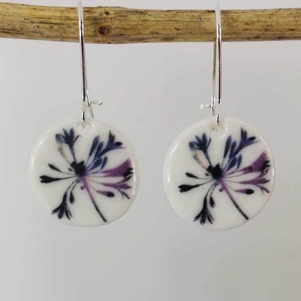 Porcelain Clay Ceramic Flower Round Dangle Earrings