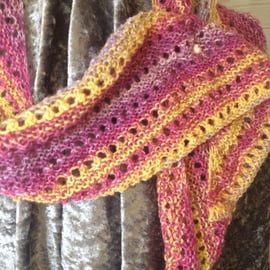 Multicoloured hand knit asymmetrical scarf (Saltaire) PB8