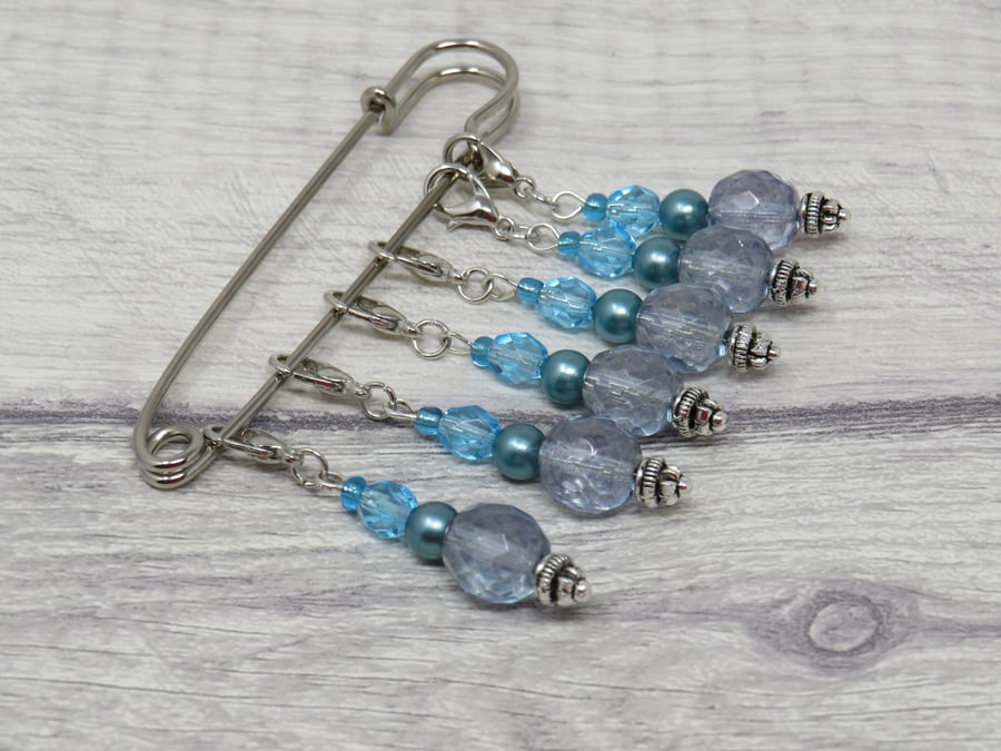 Blue beaded stitch markers