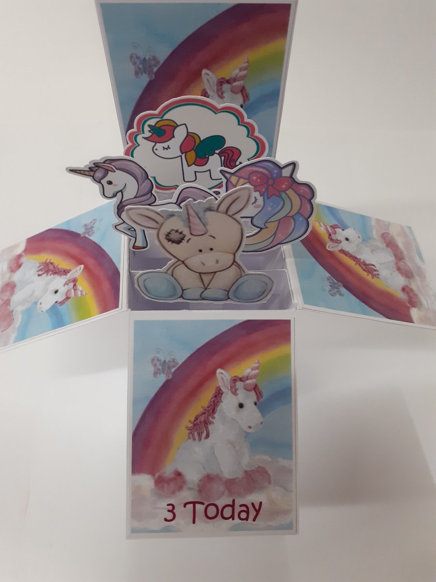 Girls 3rd Birthday Card with Unicorns