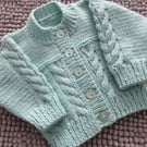 16" Babies Mint Cable Round  Neck Cardigan