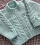16" Babies Mint Cable Round  Neck Cardigan
