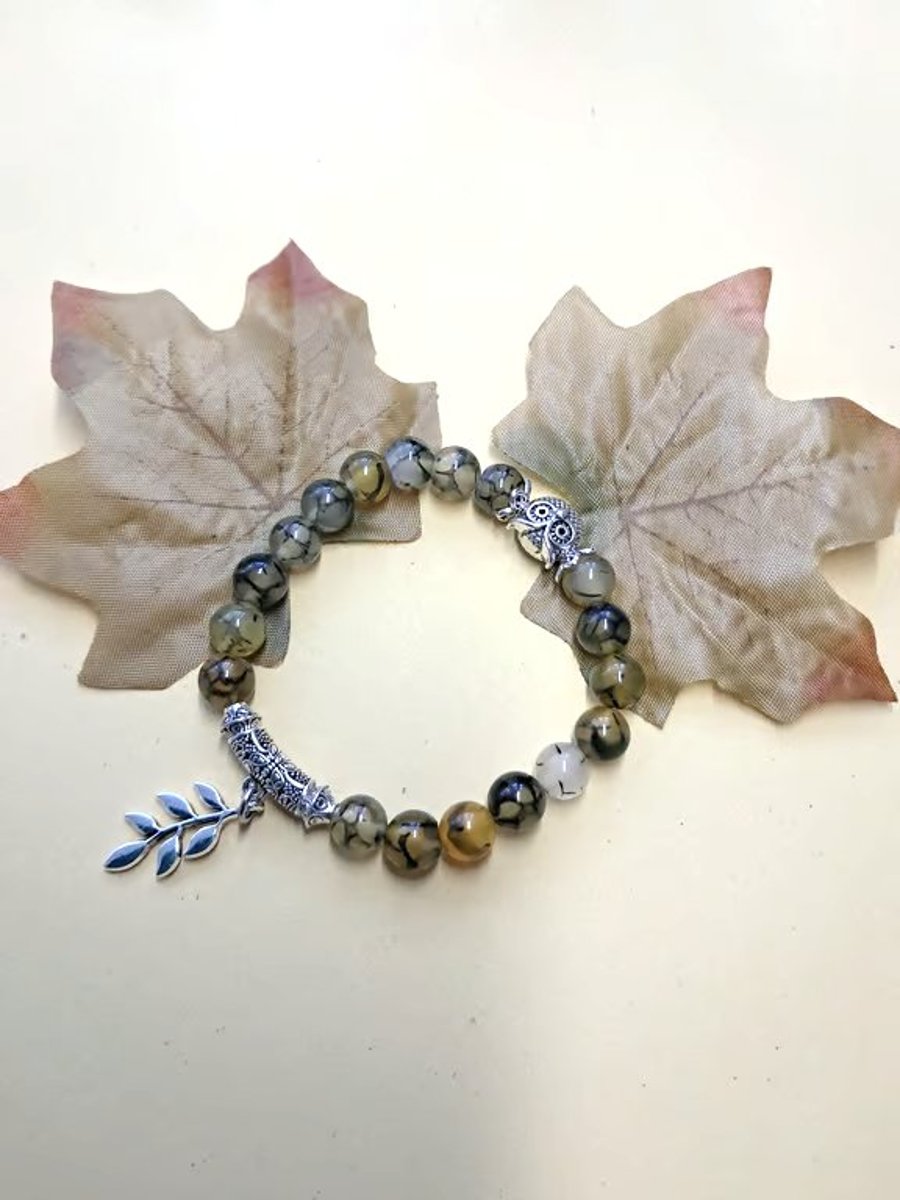 Stretch Dragon Vein Owl Bracelet 