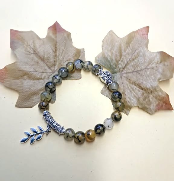 Stretch Dragon Vein Owl Bracelet 