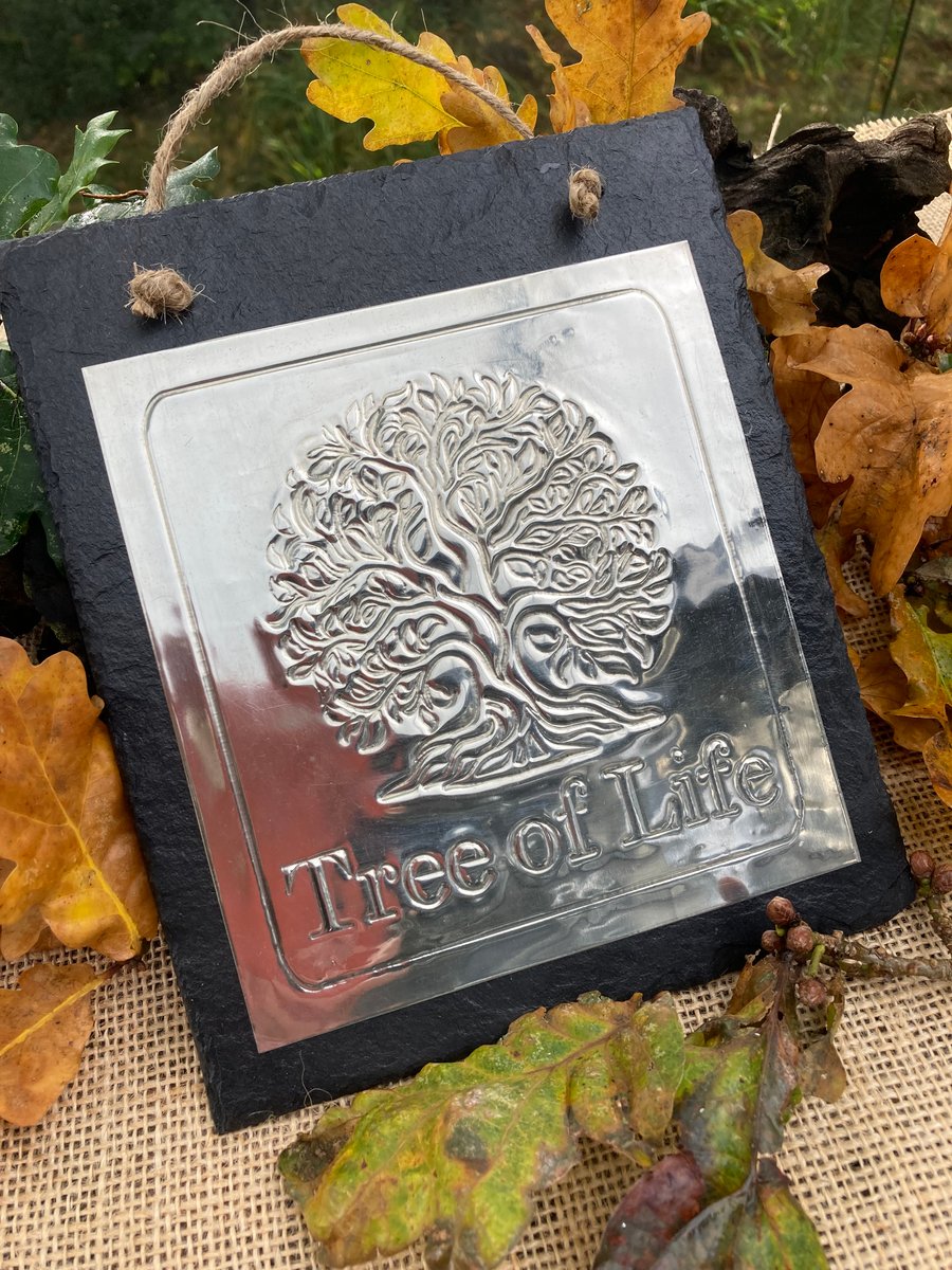 Tree of Life Pewter on Slate Hanging