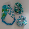 Reversible Headband and Scrunchie Set in Blue and Pink Floral Fabric