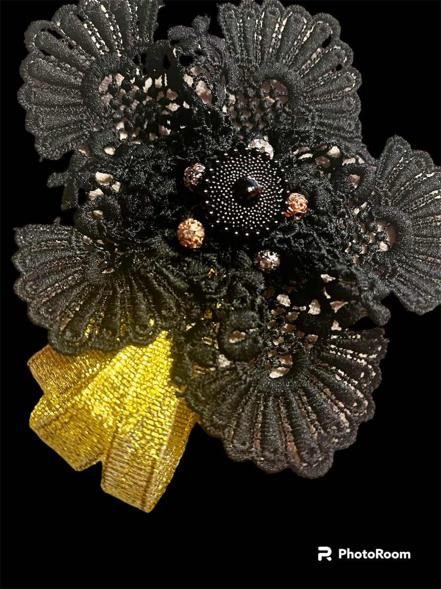Black Lace Steam Punk Flower Brooch, Gothic Brooch, Goth Badge