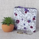 Coin purse, small purse, purple floral