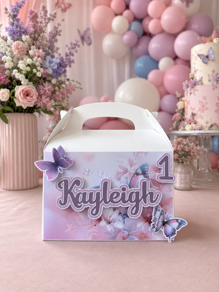 6 Personalised Butterflies party boxes, party bags