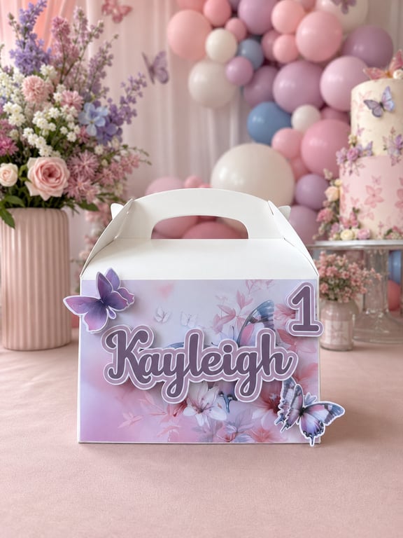 6 Personalised Butterflies party boxes, party bags