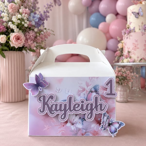 6 Personalised Butterflies party boxes, party bags
