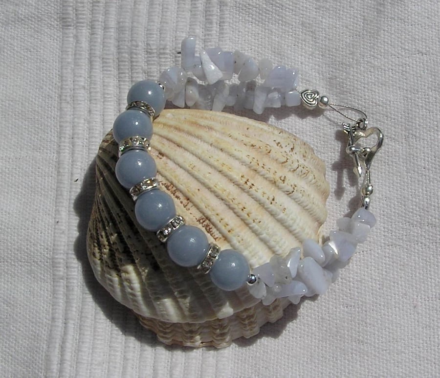 Angelite & Blue Lace Agate Crystal Gemstone Chakra Bracelet "Harmony"