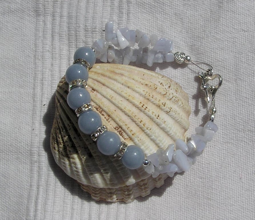 Angelite & Blue Lace Agate Crystal Gemstone Chakra Bracelet "Harmony"
