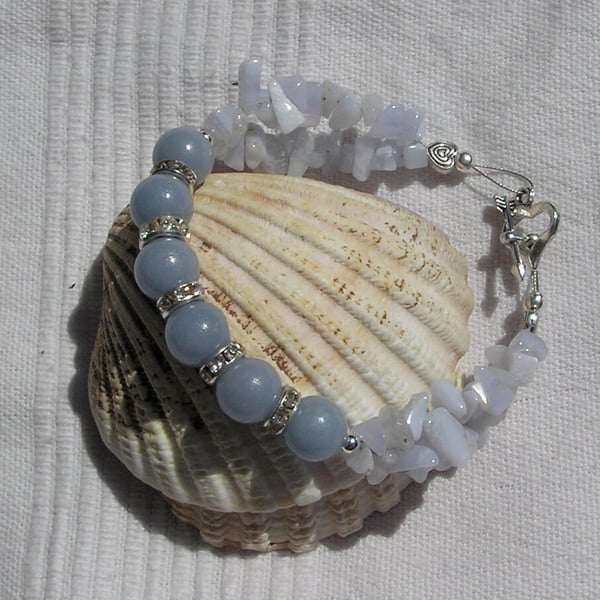 Angelite & Blue Lace Agate Crystal Gemstone Chakra Bracelet "Harmony"