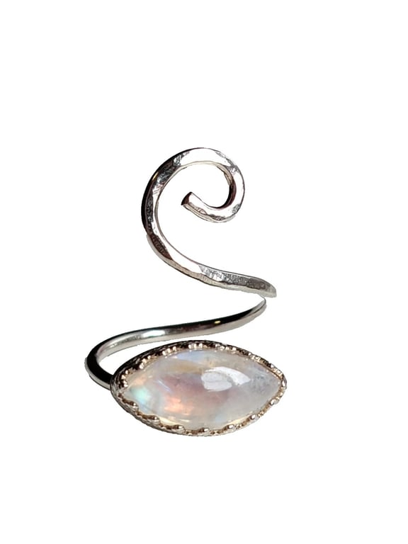 Moonstone Adjustable Ring Sterling Silver Jewellery Gift Marquise Gemstone
