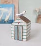 Hand Painted Wooden Beach Hut with Seagull 