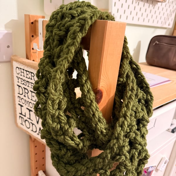 Moss Green chunky twist cowl