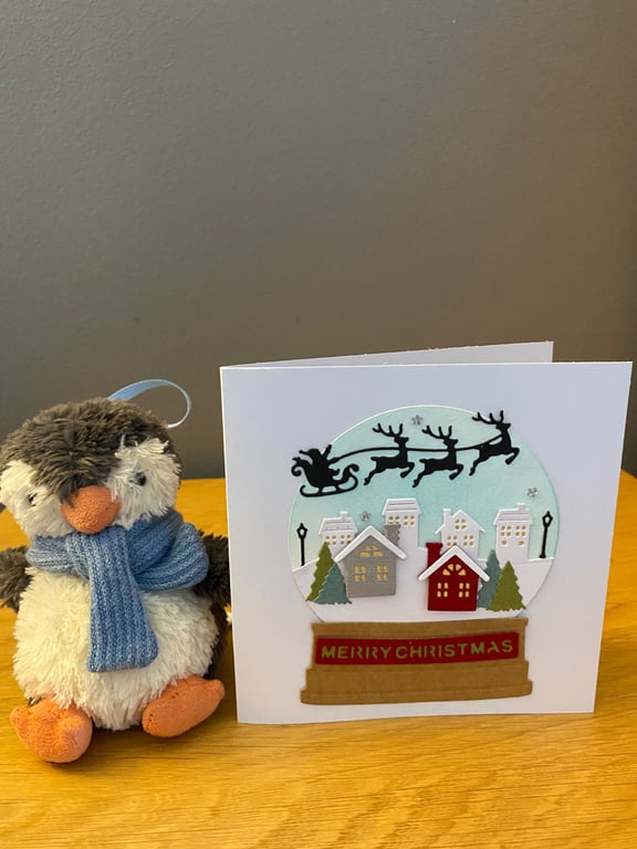 Handmade Christmas Card – Merry Christmas Snow Globe Scene
