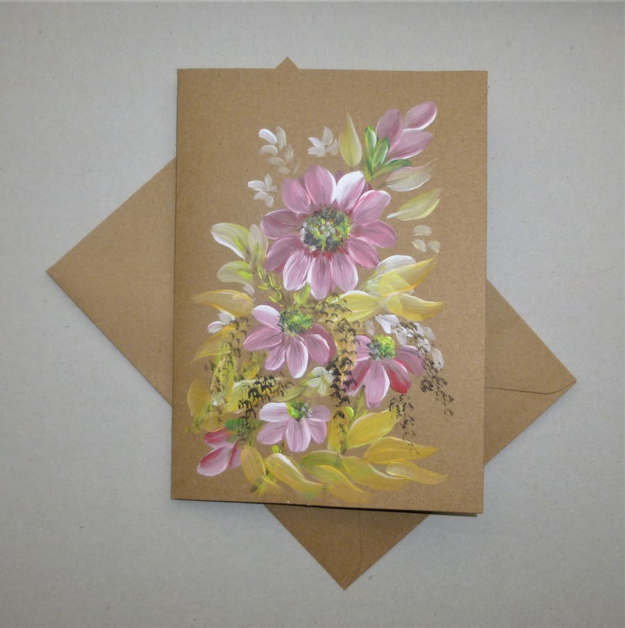 original art hand painted floral blank greetings card ( ref 564.J4 )