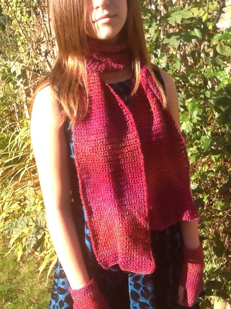 Cranberry Rainbow!  Super soft Crocheted Scarf!
