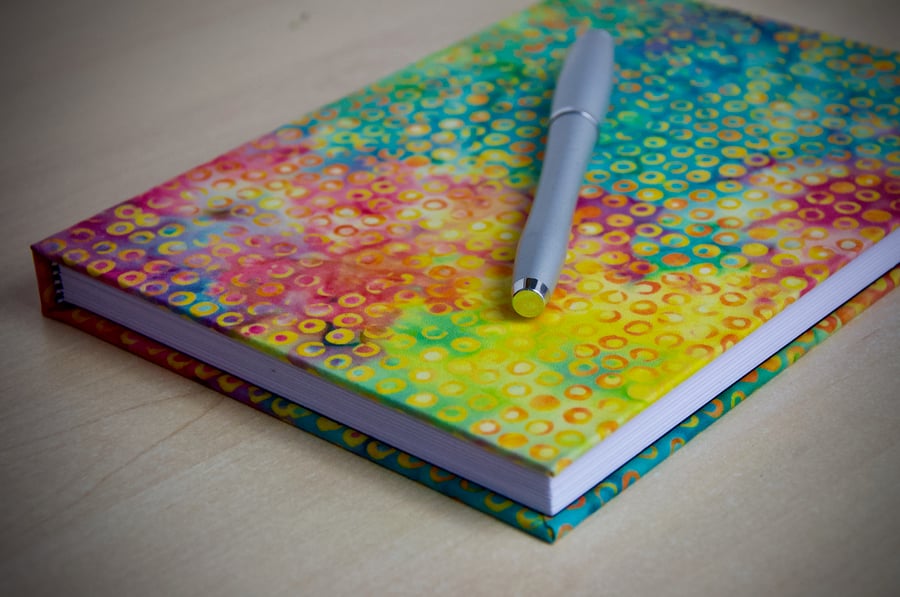 A5 Hardback Lined Notebook with full cloth colourful batik cover