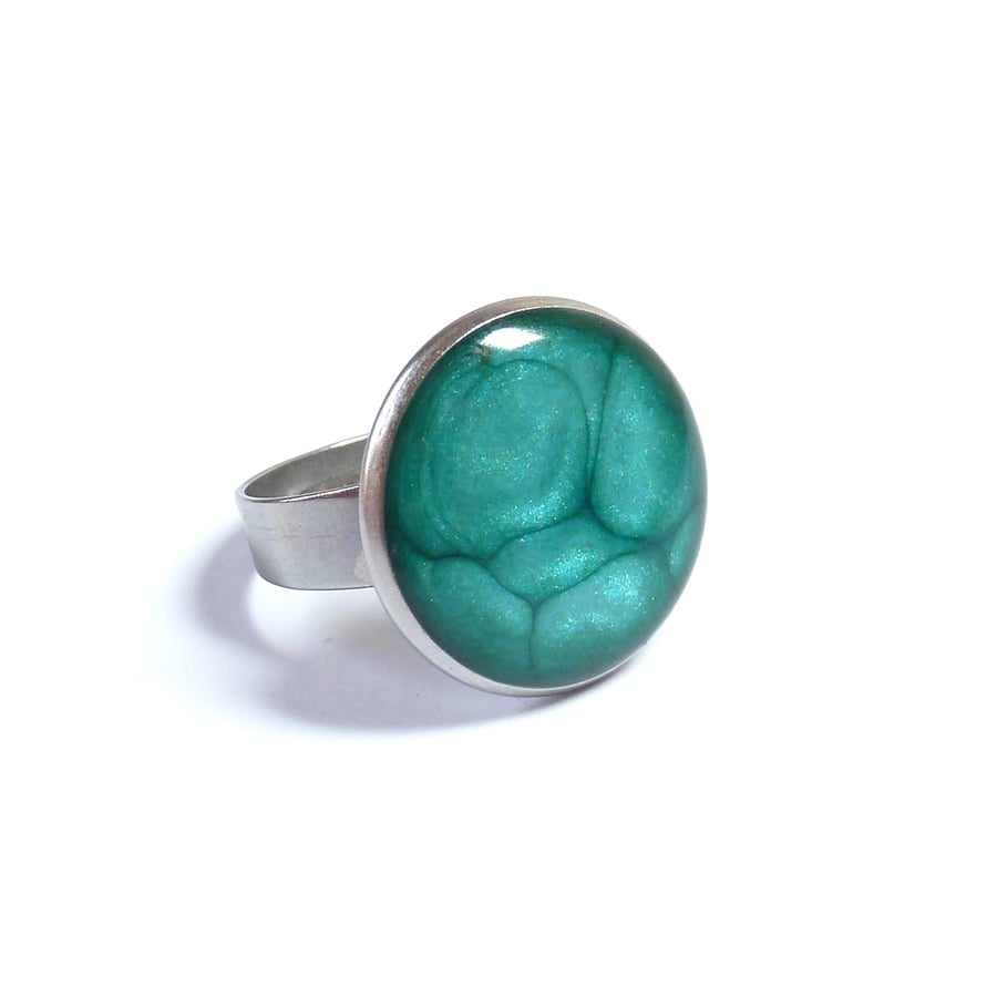 Turquoise blue enamel and resin adjustable statement ring for woman