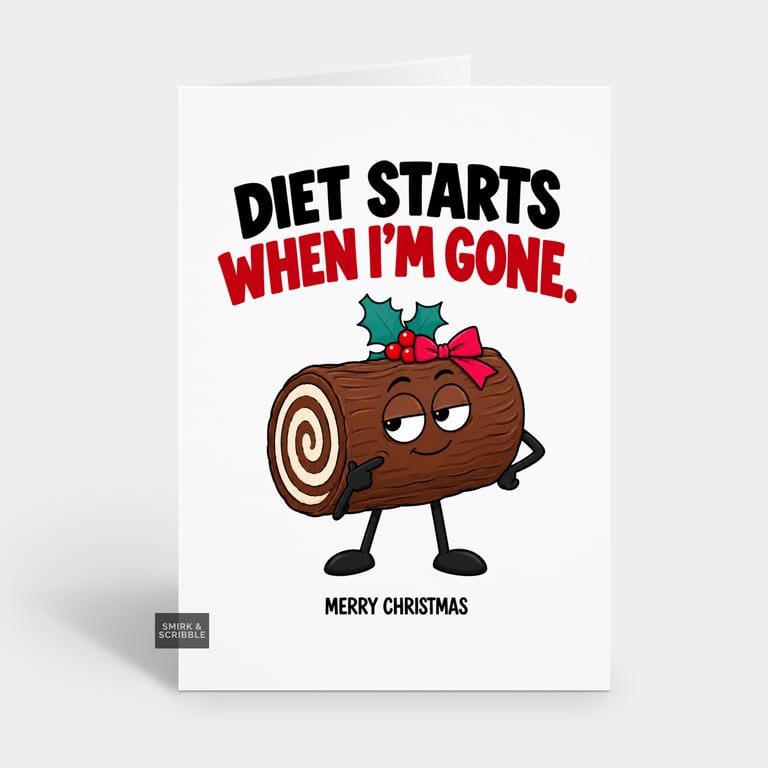 Funny Christmas Card For Him Or Her - Cute Yule Log