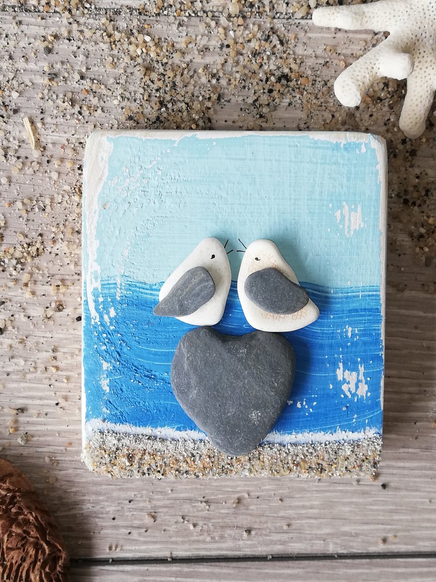 Pottery Seagull on heart plaque 