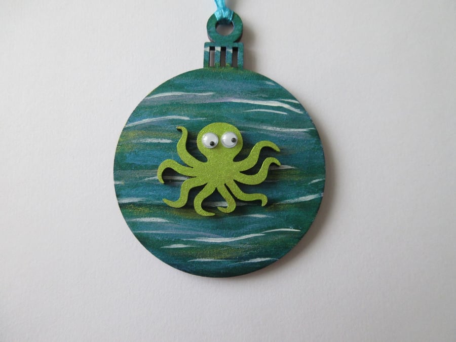 Octopus Christmas Tree Bauble Hanging Decoration Underwater Ocean Scene x1