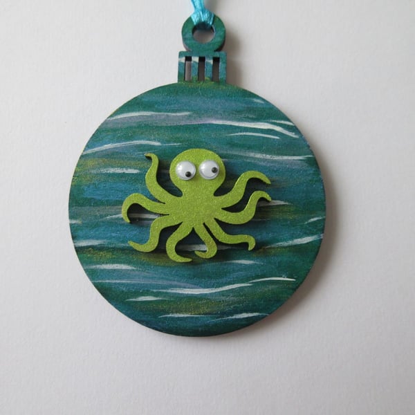 Octopus Christmas Tree Bauble Hanging Decoration Underwater Ocean Scene x1