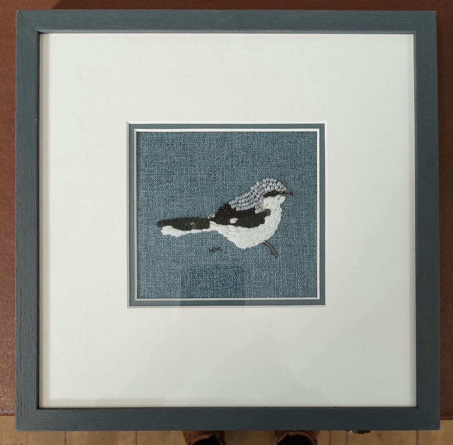 Great Grey Shrike original textile art