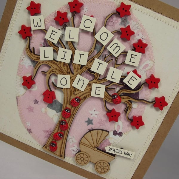 Welcome Little One  Beautiful Baby New Baby Fabric Greetings Card