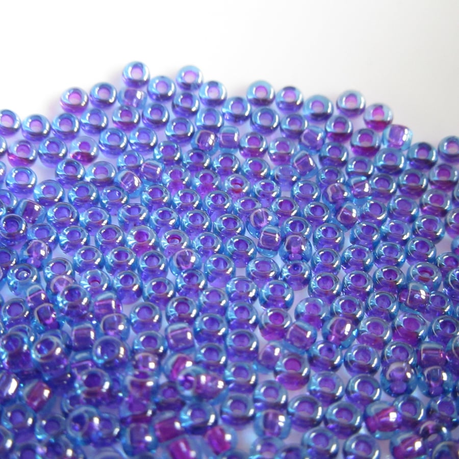 Light Blue, Pink Lined Seed Beads