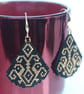 Teardrop Beaded Earrings in Black with Gold Geometric Pattern - Image 2