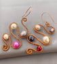Multicoloured Cultured Pearl Copper Abstract Squiggle Dangle Earrings  - Image 2