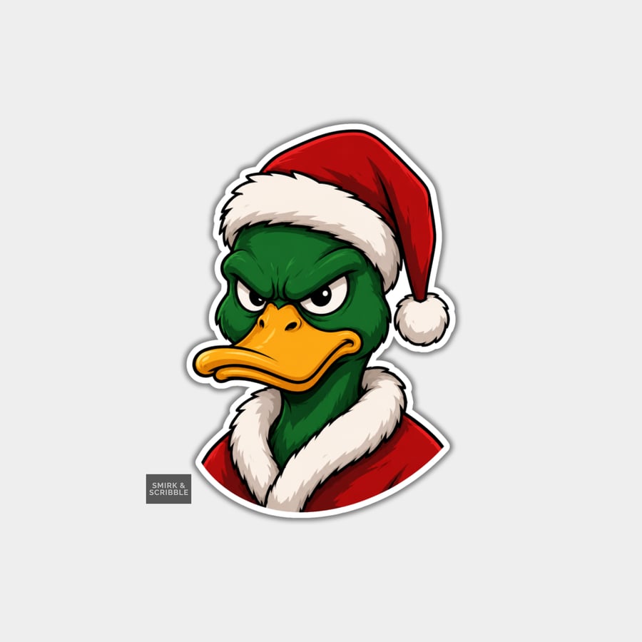 Image of Unique Funny Christmas Sticker Xmas Decal For Adults - Grumpy Duck