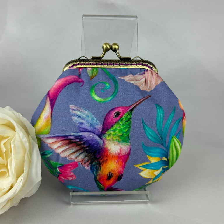 Hummingbird coin purse, Tropical frame purse, Optional chain, Handmade