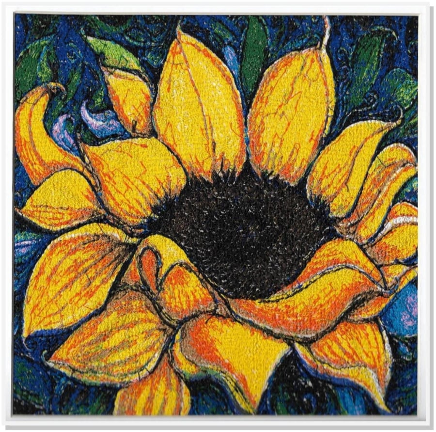 The Sunflower.  A beautiful, mounted, unframed, machine embroidered work of art.